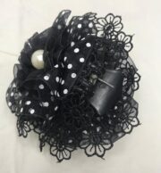 کلیپس مو حریر خال دار مشکی با پارچه شفاف و خال های سفید