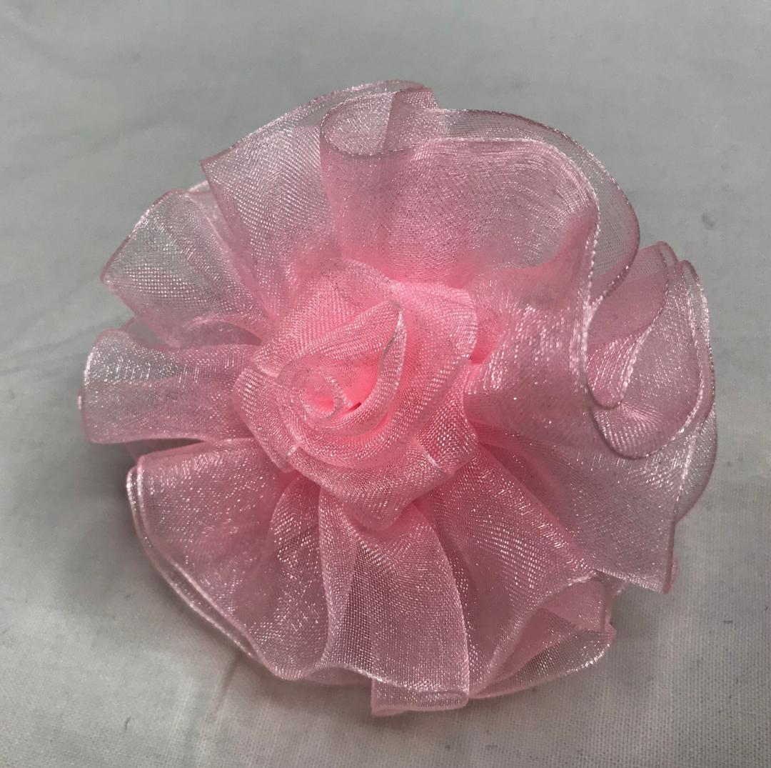 کش موی سر حریر صورتی با گل حریر جداگانه