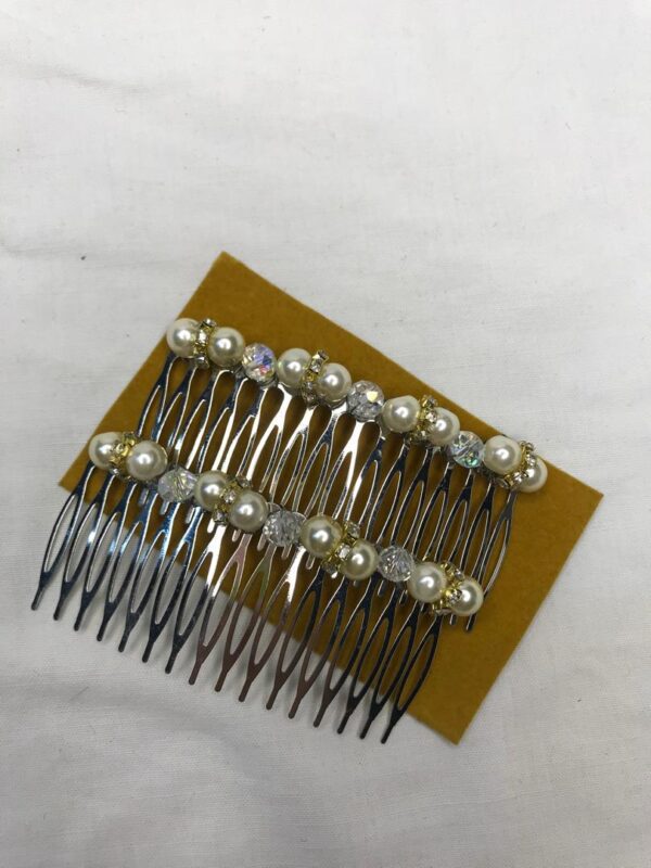 شانه مو با دیزاین مروارید و نگین طلایی (جفتی) – ۸.۵ سانتی‌متری